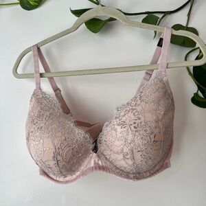 Victorias Secret push up bra light pink silver floral lace Dream Angels